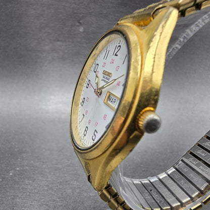 Seiko Railroad Approved Watch Men 37mm White Dial Gold Tone Daydate Round PARTS3