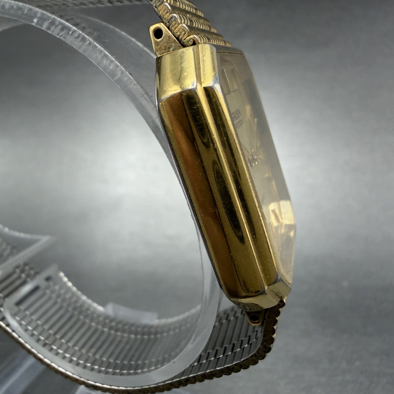 Gruen Precision Tank Watch Men 28mm Gold Dial Gold Tone Octagon New Battery VTG3