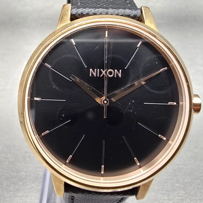 Nixon The Kensington Watch Men 37mm Black Dial Gold Tone Round New Battery1