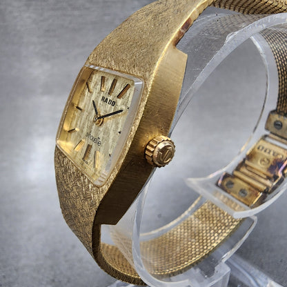 Rado Silhouette Watch Women 21mm Gold Dial Gold Tone Rectangle Manual Wind Runs2