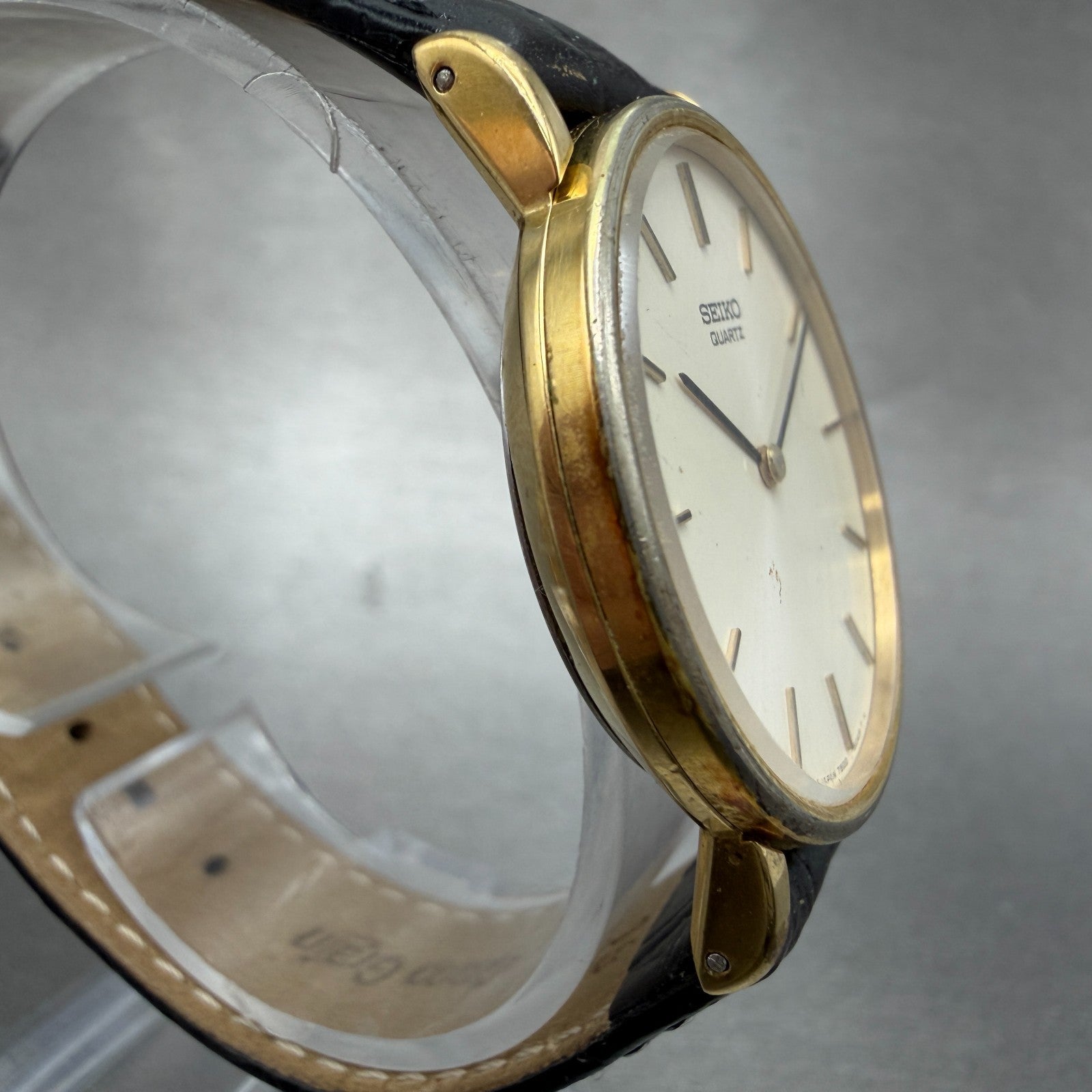 Seiko Watch Men 32mm White Dial Gold Tone Round 7800-8019 New Battery Vintage GH3