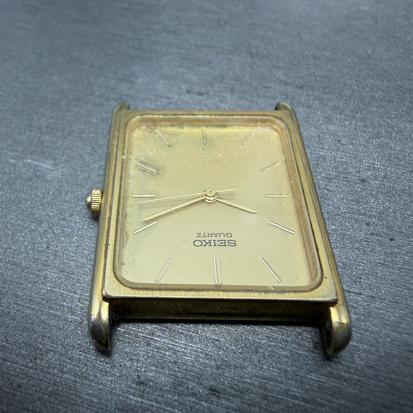 Seiko Tank Watch Men 25mm Champagne Dial Gold Tone Rectangle 9021-5009 PARTS5