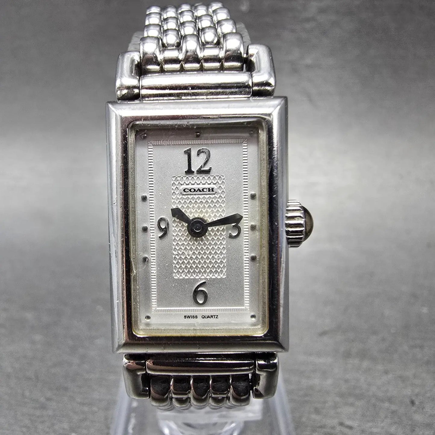 Coach Tank Watch Women 17mm White Dial Silver Tone Rectangle 0820 New Battery0