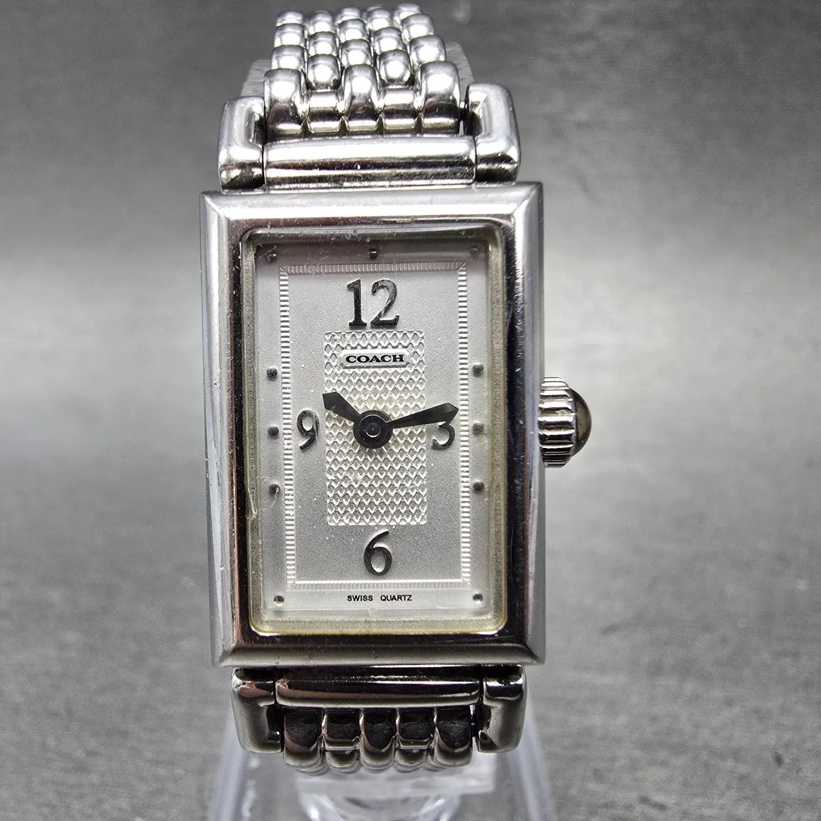 Coach Tank Watch Women 17mm White Dial Silver Tone Rectangle 0820 New Battery0