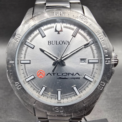 Bulova Watch Men 40mm Silver Dial Silver Tone Date Round 96B376 New Battery1