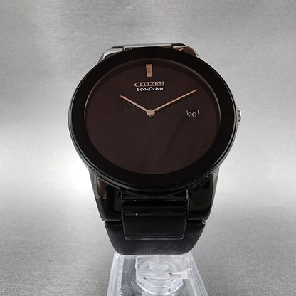 Citizen Eco-Drive Axiom Watch Men 40mm Black Dial Black Tone Leather Date Works