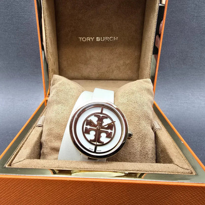 Tory Burch Reva Watch Women 28mm Cream Dial Gold Round TRB4007 New Battery0