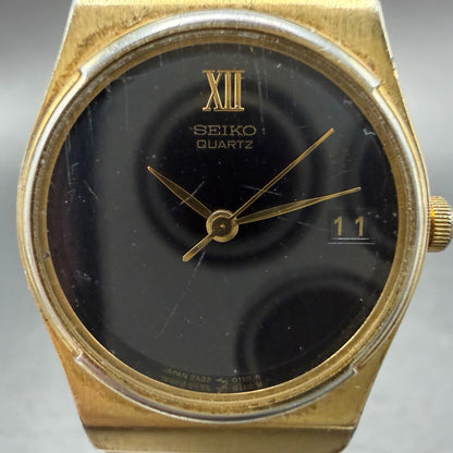 Seiko Watch Women 23mm Black Dial Gold Tone Date Hexagon 2A22-0050 New Battery1