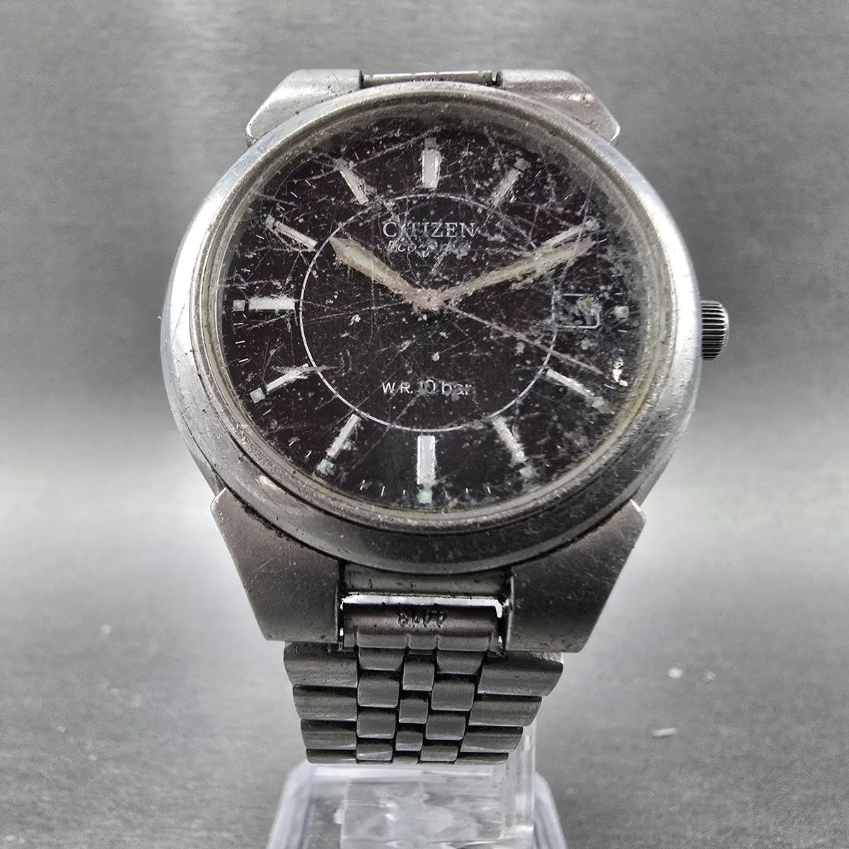Citizen Eco-Drive Watch Men 36mm Black Dial Steel Date E111-S027161 Runs JDM5