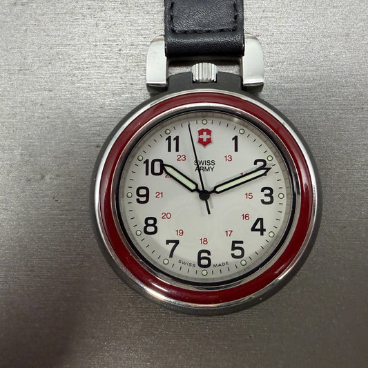 Victorinox Swiss Army Pocket Watch Men 48mm White Dial Black Round New Battery0