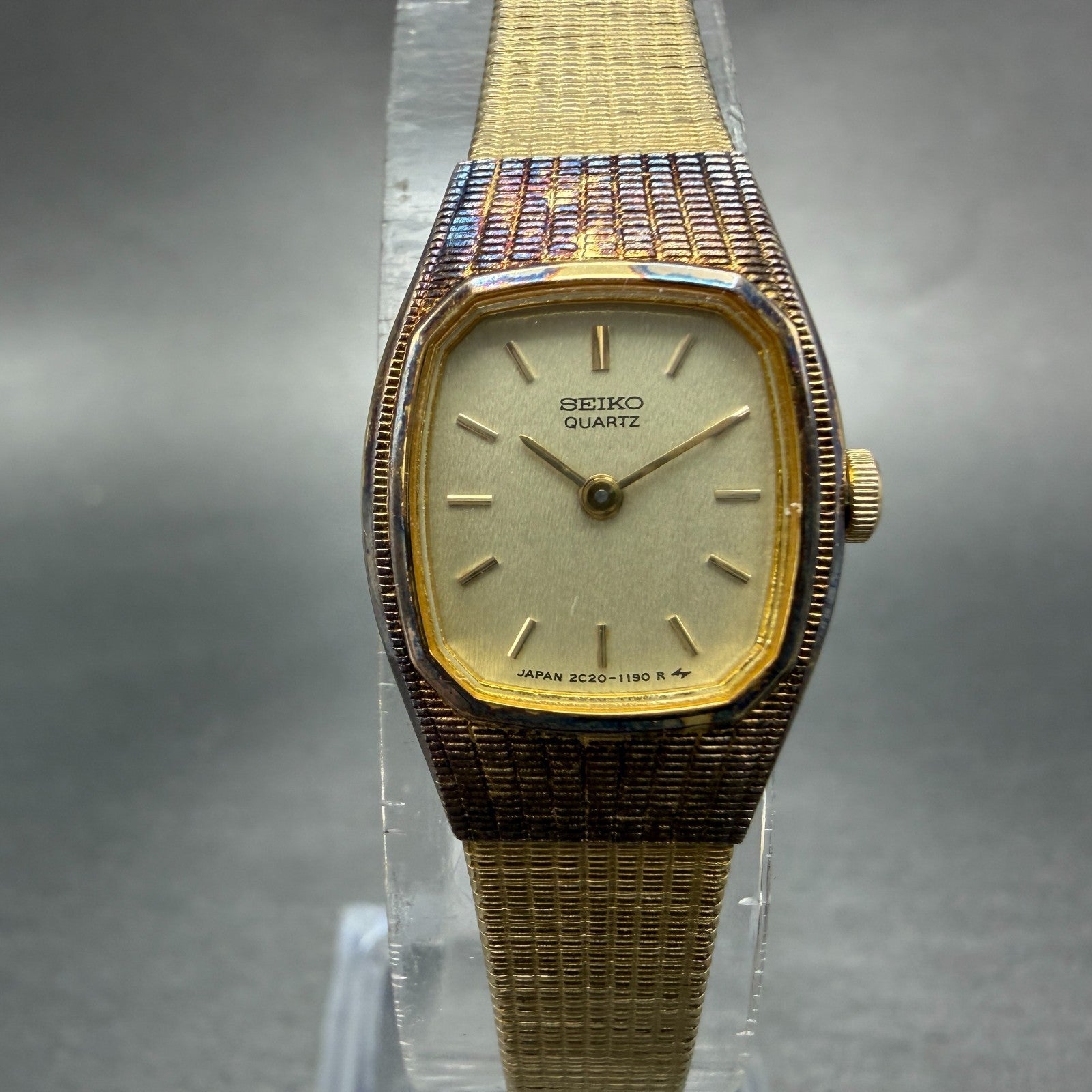 Seiko Watch Women 16mm Champagne Dial Gold Tone Rectangle 2c20-5569 New Battery30
