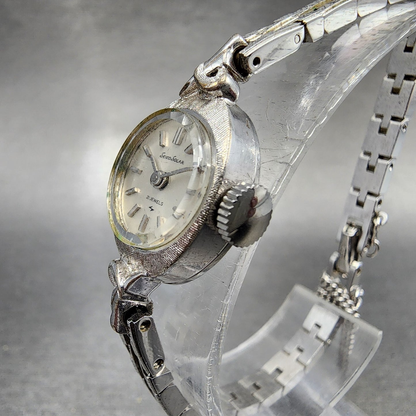 Seiko Solar Watch Women 15mm White Dial Gold Plated Manual Wind 100670 Runs2
