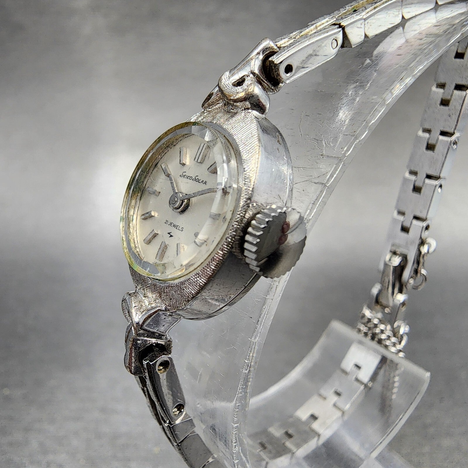 Seiko Solar Watch Women 15mm White Dial Gold Plated Manual Wind 100670 Runs2