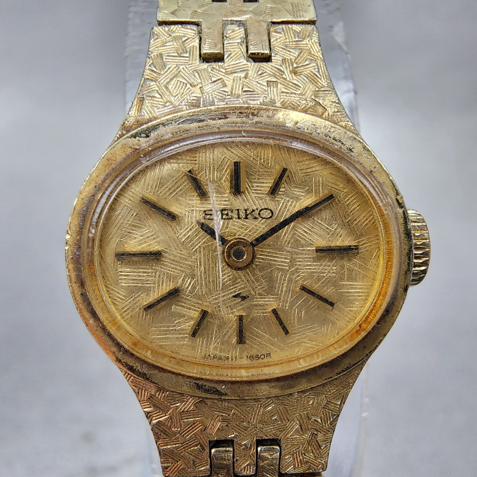 Seiko Watch Women 17mm Champagne Dial Gold Tone Manual Wind Round 117619 Runs1