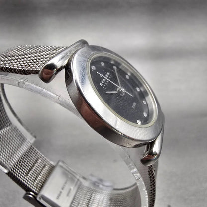 Skagen Denmark Steel Watch Women 25mm Black Dial Silver Tone 107SSSBD New Batt3