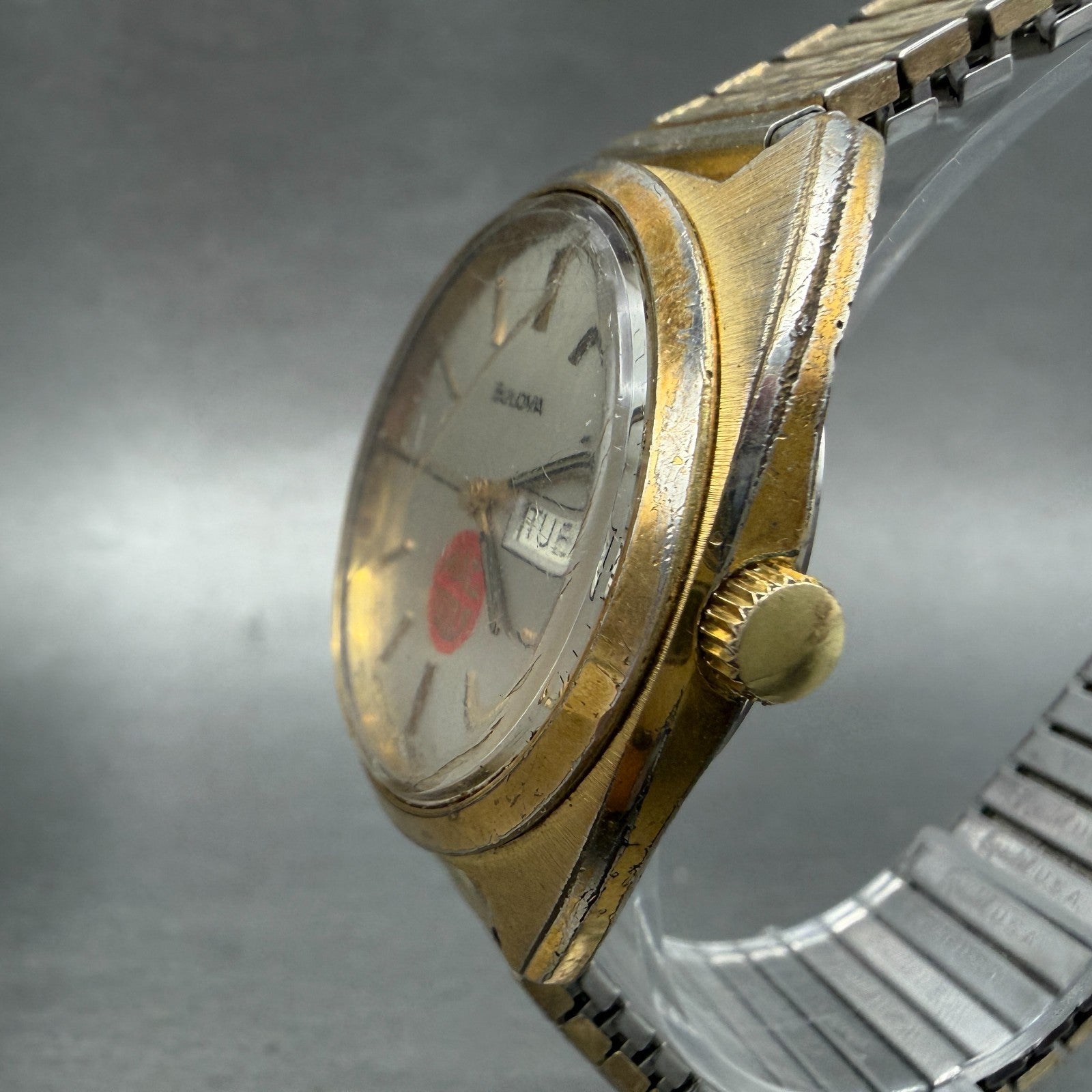 Bulova Automatic Watch Men 36mm Champagne Dial Gold Tone Daydate 57036 PARTS VTG7