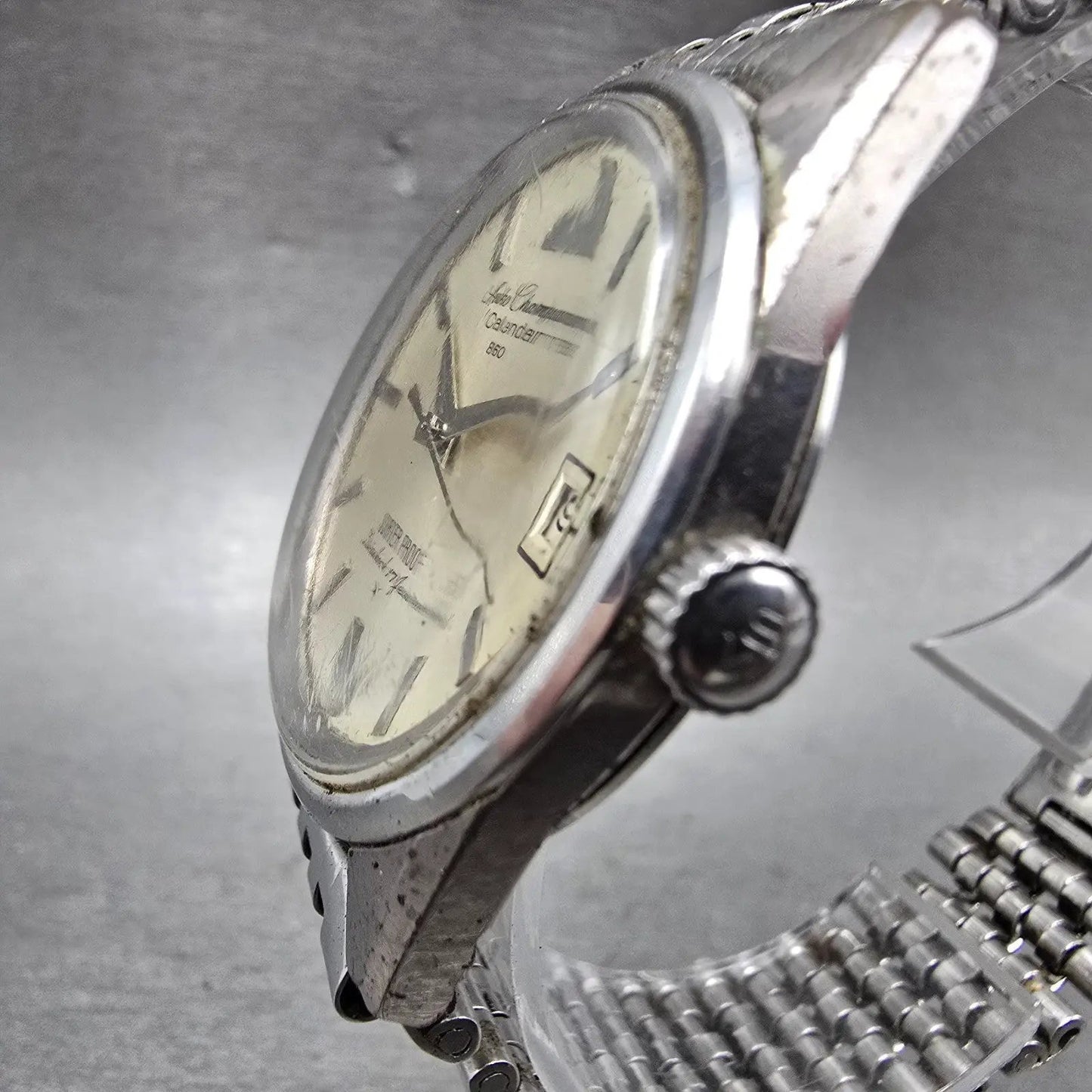 Seiko Champion Calendar Watch Men 36mm Silver Dial Silver Tone Date 86898 PARTS3