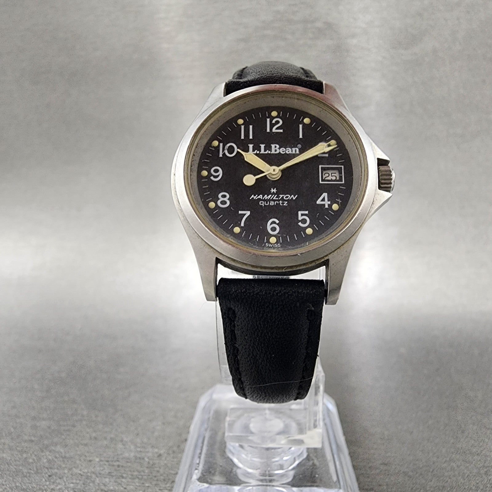 Hamilton LL Bean Watch Women 27mm Black Dial Silver Tone Date Round New Battery5
