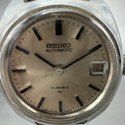 Seiko Automatic Watch Women 23mm Silver Dial Silver Tone Date Round PARTS VTG2