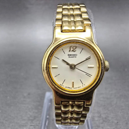 Seiko Watch Women 19mm Cream Dial Gold Tone Round Vintage V401-0988 New BatteryK0