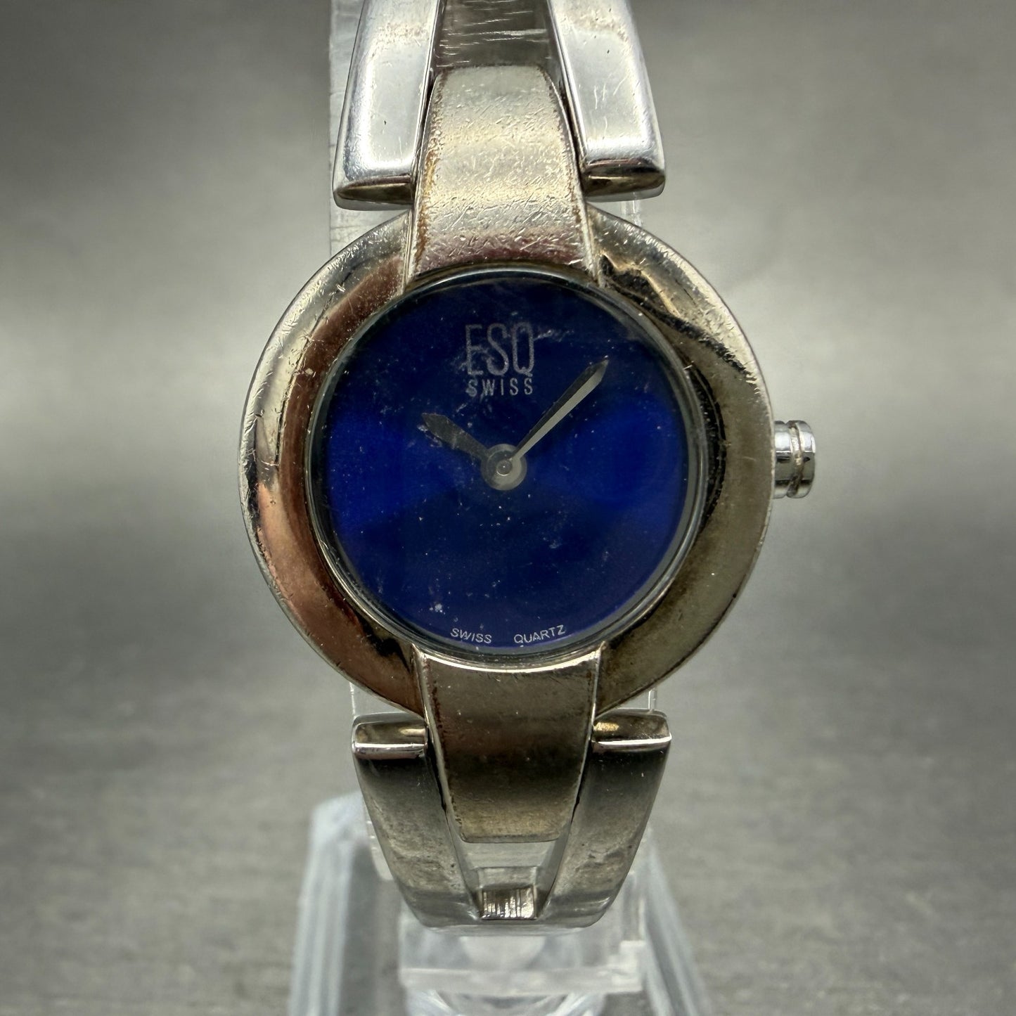 ESQ Tank Watch Women 23mm Blue Dial Silver Tone Bangle E5223 New Battery0
