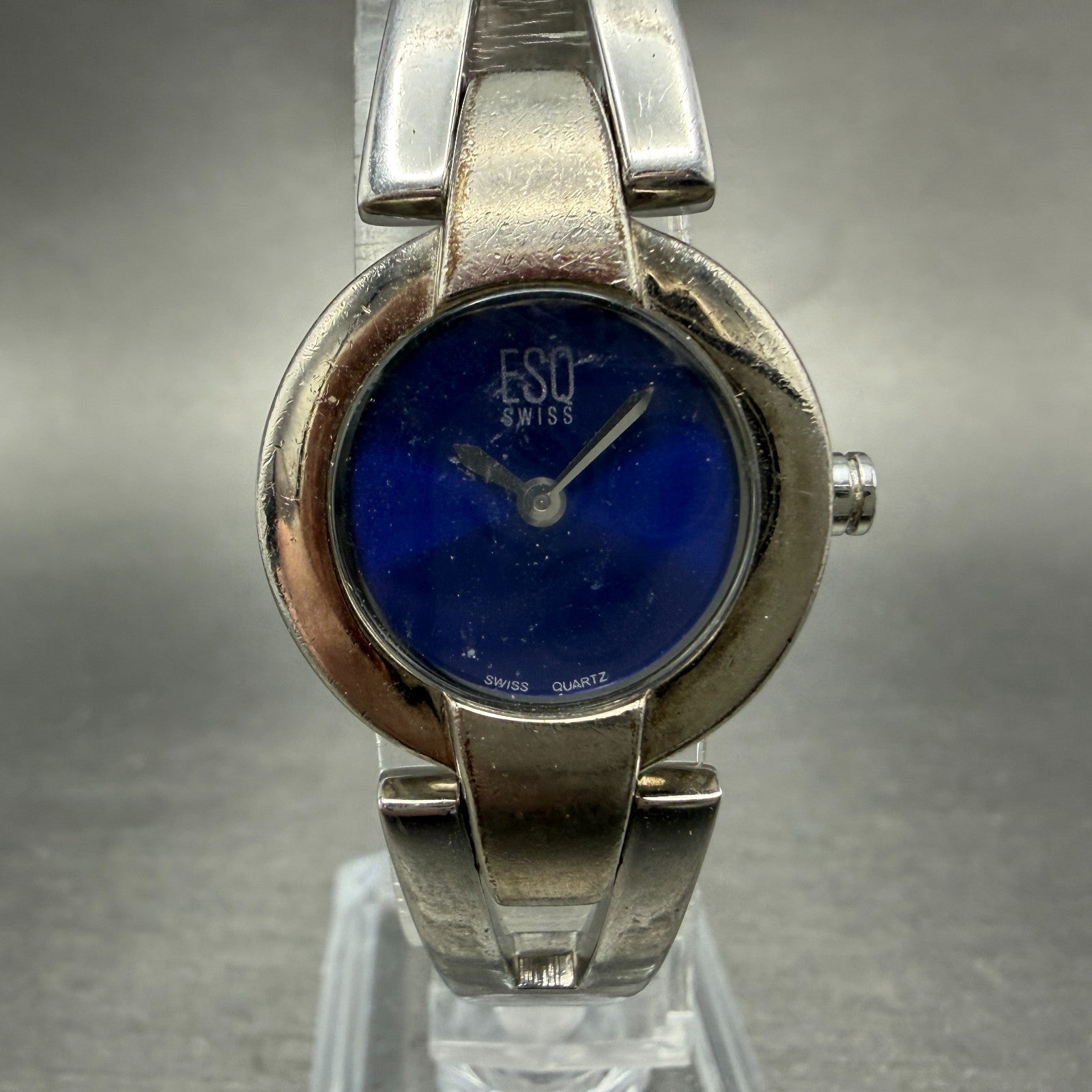 ESQ Tank Watch Women 23mm Blue Dial Silver Tone Bangle E5223 New Battery0
