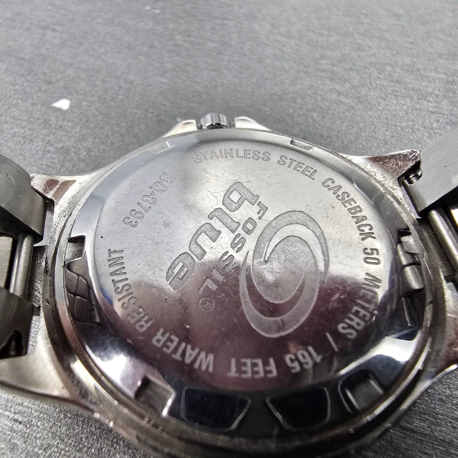 Fossil Blue Watch Women 36mm Blue Dial Silver Tone Daydate BQ-8793 New Battery A9