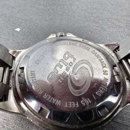 Fossil Blue Watch Women 36mm Blue Dial Silver Tone Daydate BQ-8793 New Battery A9