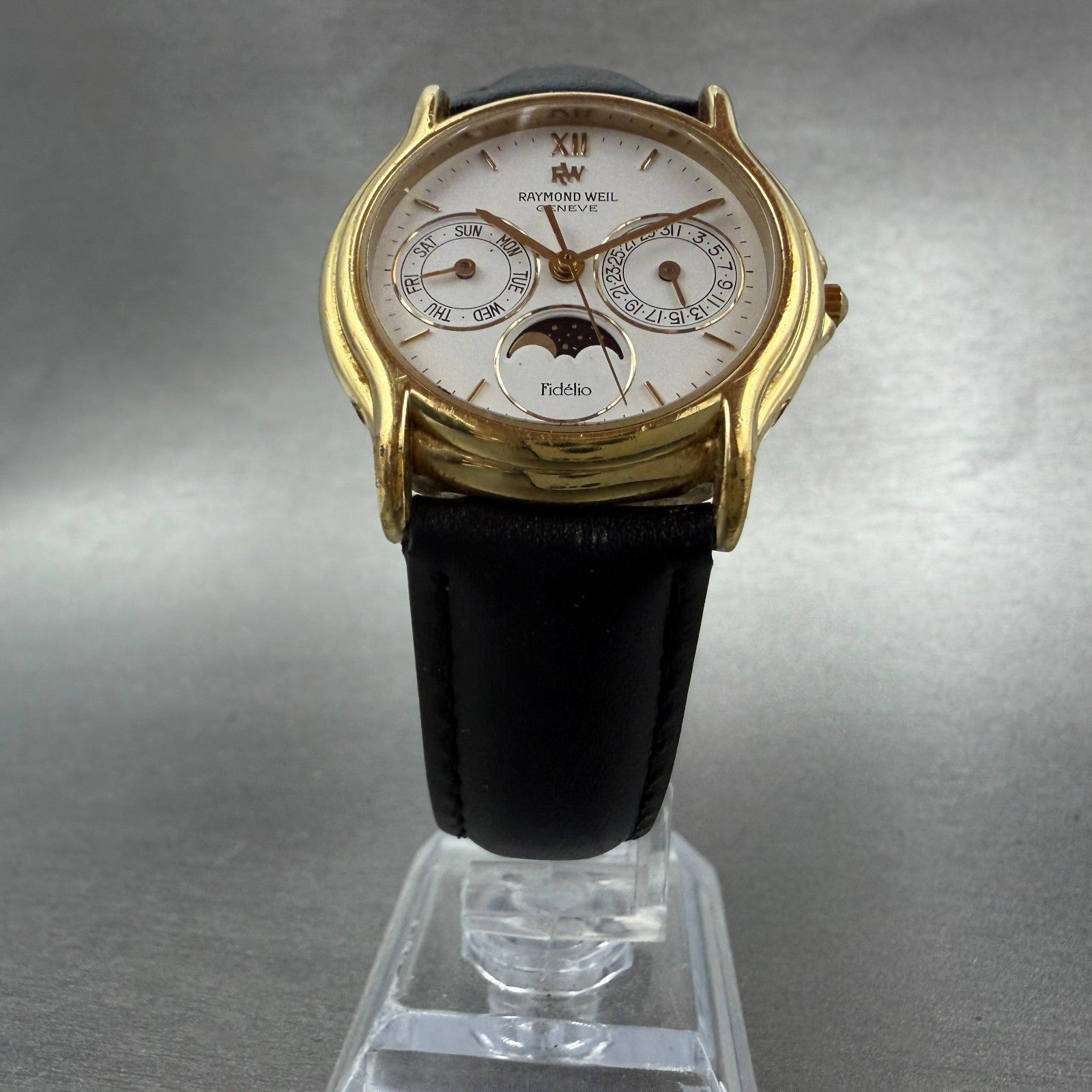 Raymond Weil Fidelio Moonphase Watch Men 33mm White Dial Gold Plated 2002 Newbat5