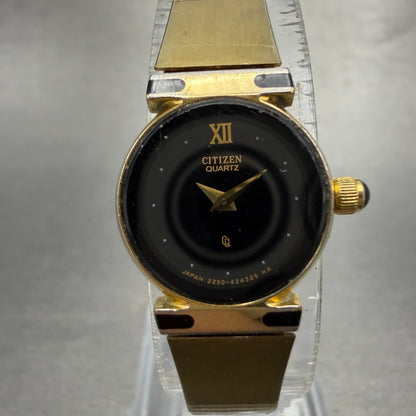 Citizen CQ Watch Women 17mm Black Dial gold Tone Round 2250-226658 New Battery0