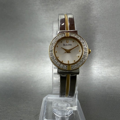Bulova Watch Women 21mm White Dial Two Tone Crystal Bezel 98X000 New Battery5
