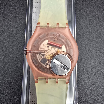 Swatch Masquerade Watch Men 34mm White Dial Pink Case GP105 New Battery NOS 3238