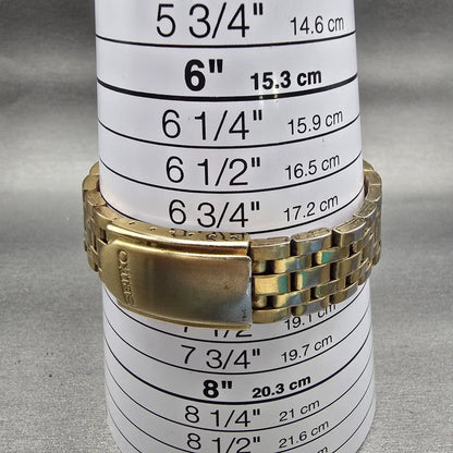 Seiko Watch Men 37mm Gold Dial Gold Tone Daydate Round 7N43-9048 New Battery VTG9