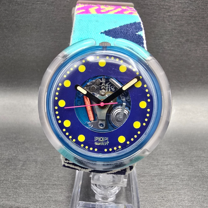 Swatch Pop Photofish Watch Women 47mm Blue Dial Round PWN101 New Battery VTG0