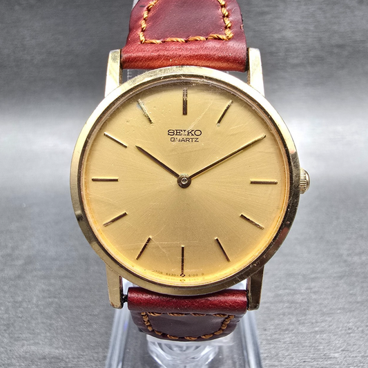 Seiko Watch Men 30mm Gold Dial Gold Tone Round 6530-6060 New Battery Vintage0