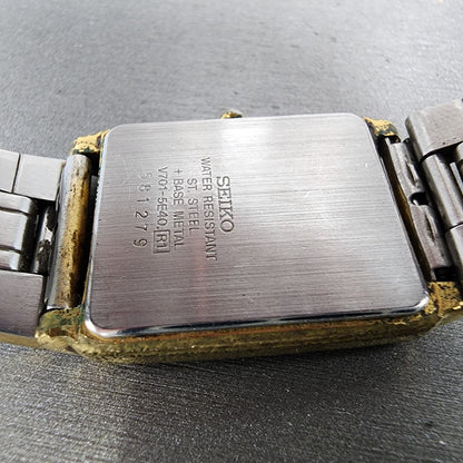 Seiko Tank Watch Men 26mm Champagne Dial Two Tone V701-5e40 New Battery