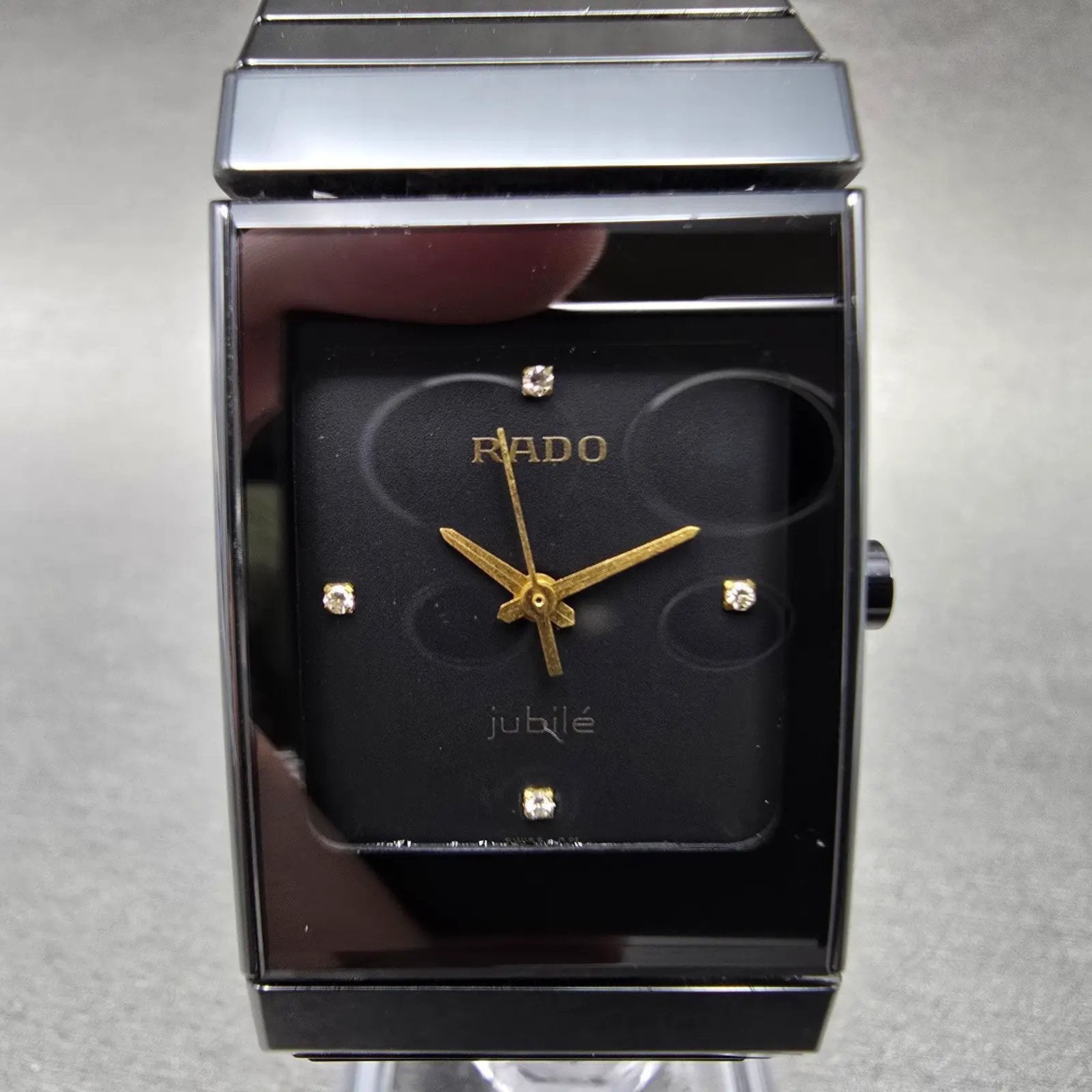 Rado Jubile Watch Men 24mm Black Dial Black Ceramic Rectangle 205.0295.3 New Bat1