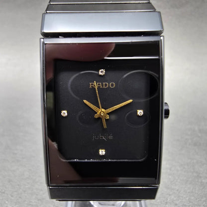 Rado Jubile Watch Men 24mm Black Dial Black Ceramic Rectangle 205.0295.3 New Bat1