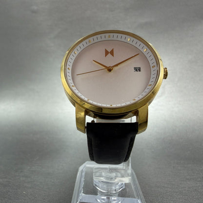 MVMT Boulevard Watch Women 38mm White Dial Gold Tone Date Leather New Battery AB5