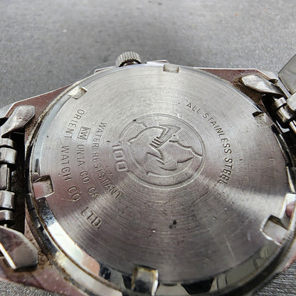 Orient Swimmer Watch Men 36mm Silver Dial Silver Tone Date Round READ New Batt9