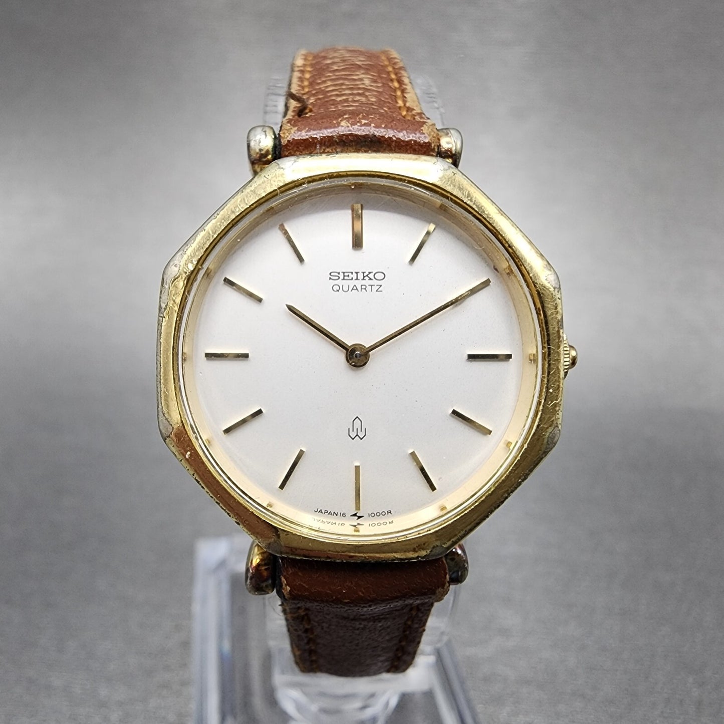 Seiko Watch Women 24mm White Dial Gold Tone Octagon 160150 New Battery0