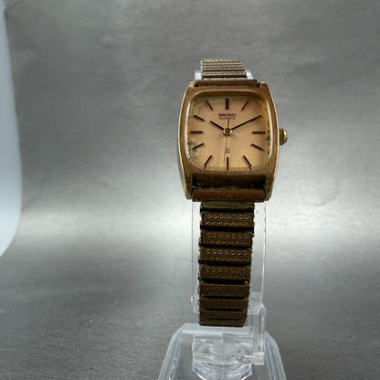 Seiko Tank Watch Men 20mm Champagne Dial Gold Tone Rectangle 2621-5220 New Batt25