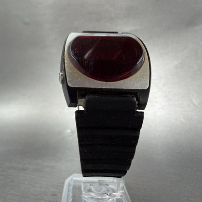 Texas Instruments Red Led Watch Men 31mm Black Silver Tone Round NO BACK PARTS6
