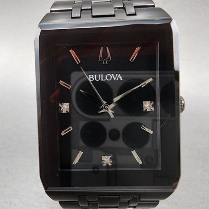 Bulova Quadra Watch Men 31mm Black Dial Black Tone Octagon 98D164 Bracelet B1234