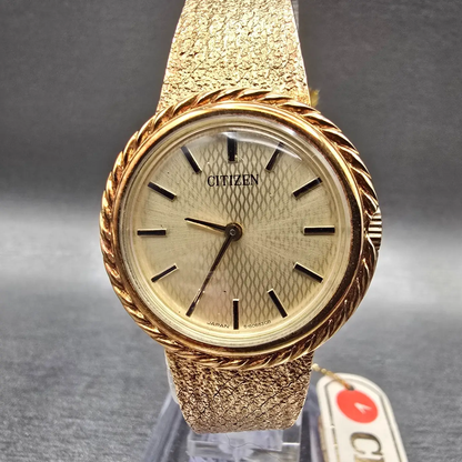 Citizen Watch Women 28mm Champagne Dial Gold Tone Round 4-1509966k Manual Wind0