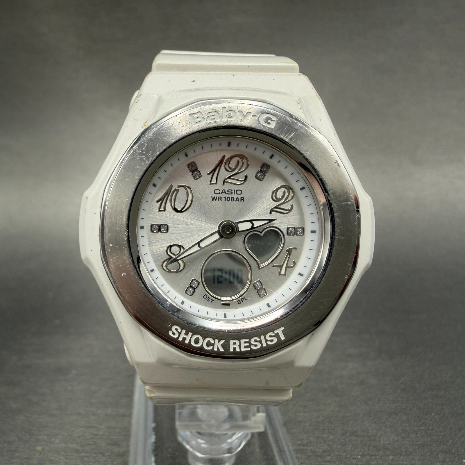 Casio Baby-G Watch Women 38mm White Dial White Case Round BGA-100 New Battery AB0