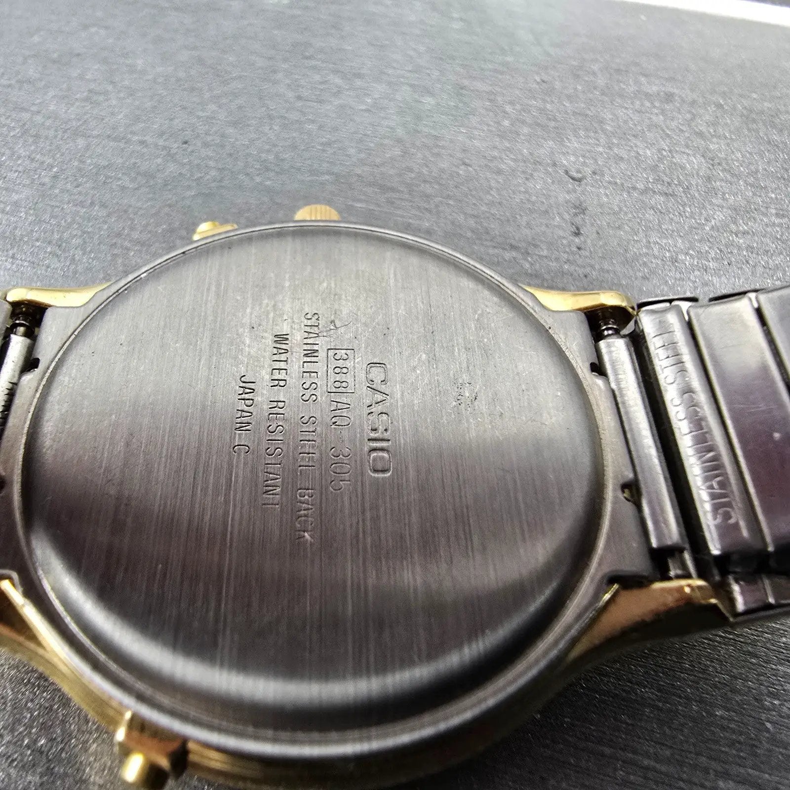 Casio Analog Digital Watch Men 35mm Champagne Dial Gold Tone Alarm Chrono PARTS10