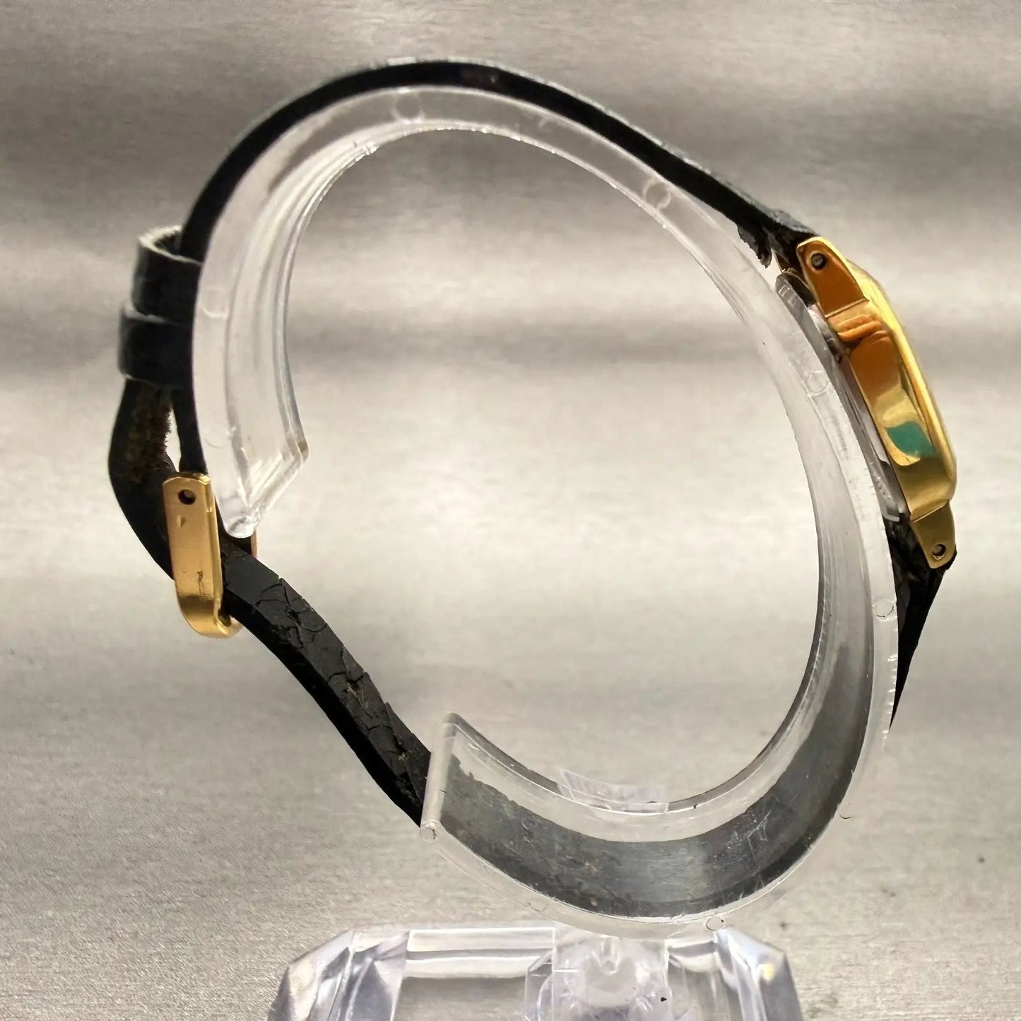 Citizen CQ Watch Women 17mm Black Dial Gold Tone Rectangle 3220-893476 New Batt8