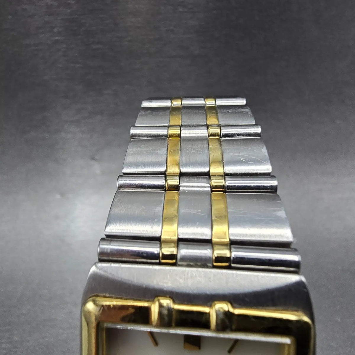 Citizen Eco-Drive Tank Watch Men 28mm White Dial Two Tone Rectangle E030 Works4