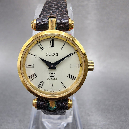 Gucci 2000L Watch Women 21mm Cream Dial Gold Tone Round PARTS Vintage0